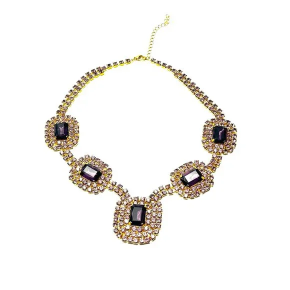 Vintage 1980s Czech Crystal  Parure—Deep Purple Crystal Rhinestone Set — EUC - Picture 4 of 14